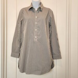 J McLaughlin Popover Tunic Shirt Dress S Navy Blue Stripe Nautical Quiet Luxury